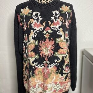 Crystal-Kolb Floral Patterned Black Sweater